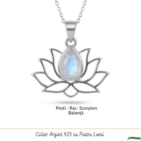 Colier Argint 925 cu Piatra Lunii Floare de Lotus – Renastere si Echilibru Interior [4]