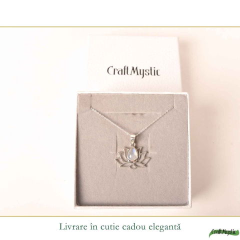 Colier Argint 925 cu Piatra Lunii Floare de Lotus – Renastere si Echilibru Interior [5]