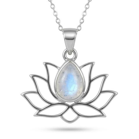 Echilibrare Energetica - Colier Argint 925 cu Piatra Lunii Floare de Lotus – Renastere si Echilibru Interior