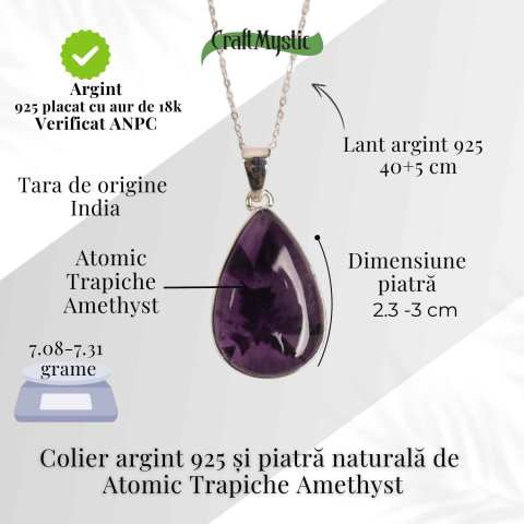Colier argint 925 cu piatra naturala Atomic Trapiche Amethyst in forma de lacrima – Purtator al Luminilor Spirituale [2]