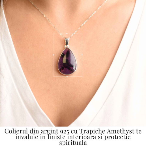 Colier argint 925 cu piatra naturala Atomic Trapiche Amethyst in forma de lacrima – Purtator al Luminilor Spirituale [1]