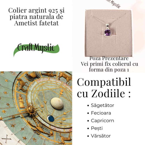 Colier Argint 925 cu Ametist Fatetat Rotund – Claritate Mentala si Protectie Spirituala [4]
