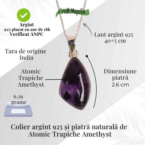 Colier argint 925 cu piatra naturala Atomic Trapiche Amethyst forma marquise – Intuitie si Protectie Spirituala [3]