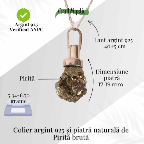 Colier Argint 925 cu Piatra Naturala de Pirita Bruta – Protectie si Energie Abundenta [3]