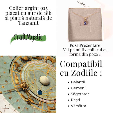 Colier Argint 925 placat cu Aur 18K si Tanzanit Lacrima – Claritate si Renastere Spirituala [4]