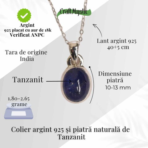 Colier argint 925 cu piatra naturala Tanzanit oval – Claritate si Transformare Interioara [4]