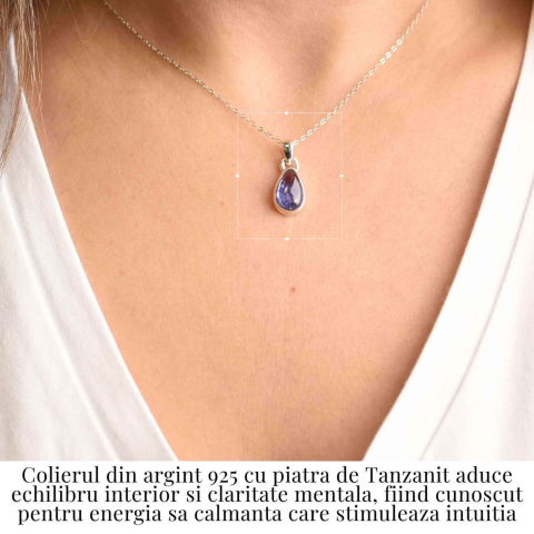 Colier argint 925 cu piatra naturala Tanzanit lacrima – Claritate, Intuitie si Renastere Interioara [1]