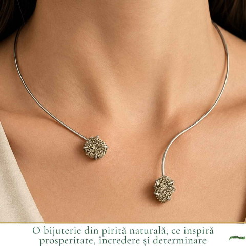 Colier Choker Argintiu cu Pirita Naturala – Prosperitate si Incredere Zilnica [1]