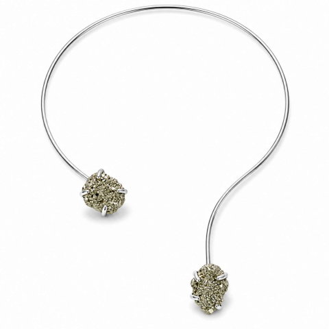 Claritate Mentala si Focus - Colier Choker Argintiu cu Pirita Naturala – Prosperitate si Incredere Zilnica