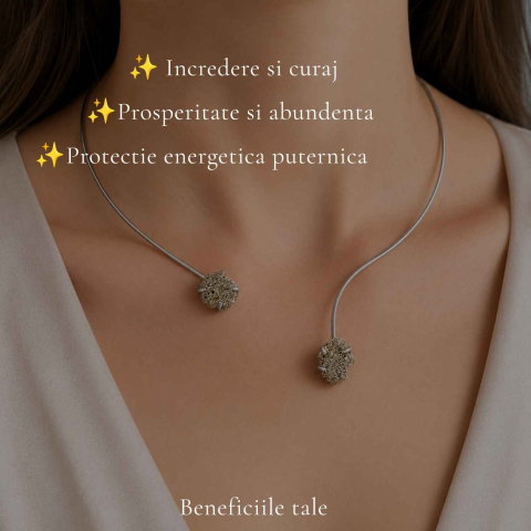 Colier Choker Argintiu cu Pirita Naturala – Prosperitate si Incredere Zilnica [2]
