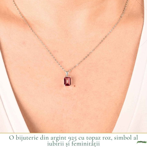 Colier argint 925 cu Topaz Roz forma de dreptunghi – Iubire si echilibru emotional [1]