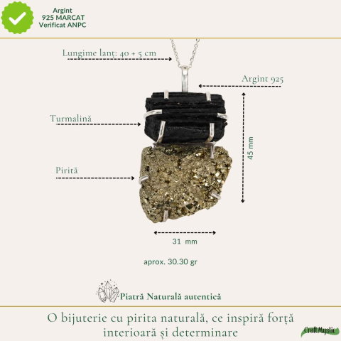 Colier argint 925 cu Pirita si Turmalina neuniform – Protectie si incredere [3]