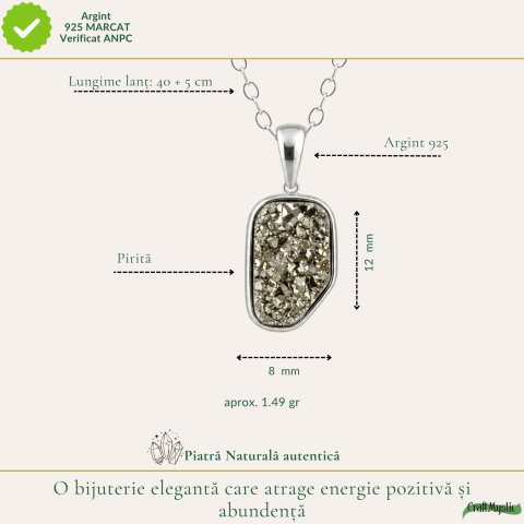 Colier argint 925 cu Pirita neuniform – Prosperitate si protectie energetica [3]
