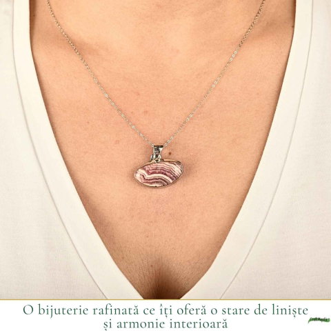 Colier Argint 925 cu Rodocrozit Natural Oval – Armonie si Energie Pozitiva [1]