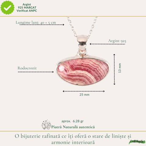 Colier Argint 925 cu Rodocrozit Natural Oval – Armonie si Energie Pozitiva [3]