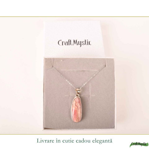 Colier Argint 925 cu Rodocrozit Natural Oval – Echilibru Emotional si Armonie [5]