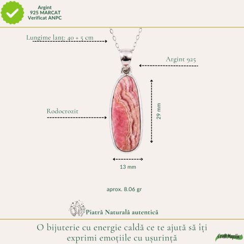 Colier Argint 925 cu Rodocrozit Natural Oval – Echilibru Emotional si Armonie [3]