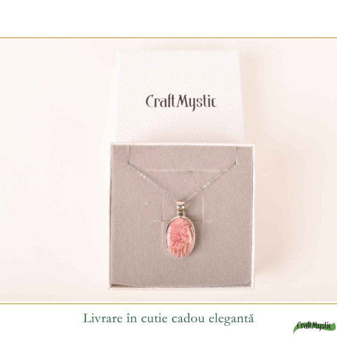 Colier Argint 925 cu Rodocrozit Natural Oval – Echilibru Emotional si Energie Blanda [5]