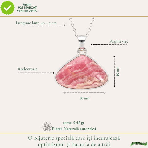 Colier Argint 925 cu Rodocrozit Natural Lacrima – Armonie si Iubire de Sine [3]