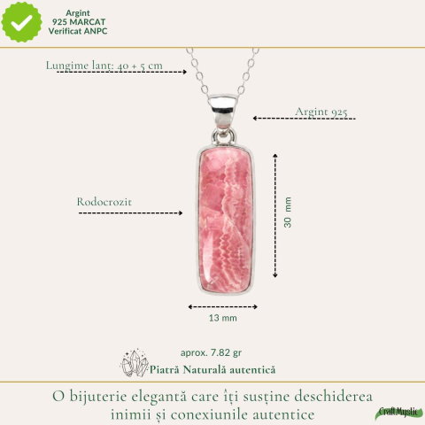 Colier Argint 925 cu Rodocrozit Natural Dreptunghi – Echilibru si Energie Autentica [3]