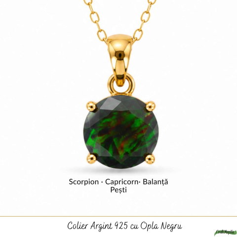 Colier Argint 925 Placat cu Aur 18K cu Opal Negru Rotund – Protectie si Mister [4]