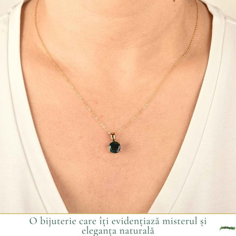 Colier Argint 925 Placat cu Aur 18K cu Opal Negru Rotund – Protectie si Mister [1]
