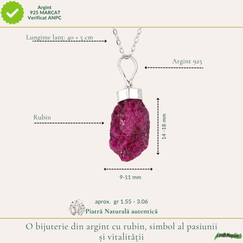 Colier Argint 925 cu Rubin Brut – Energie, Pasiune si Putere Interioara [3]