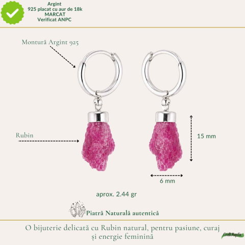 Cercei cu Rubin Brut Natural din Argint 925 – Energie si incredere Feminina [3]
