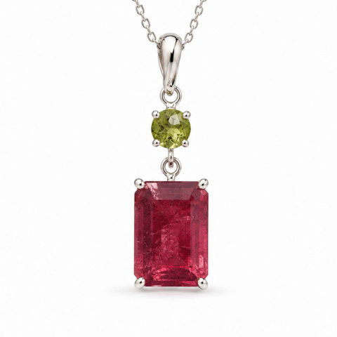 Berbec - Colier Argint 925 cu Rubin si Turmalina Verde Naturala – Dragoste si Echilibru