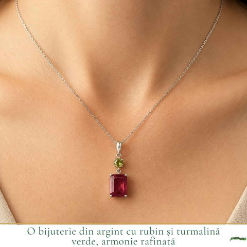 Colier Argint 925 cu Rubin si Turmalina Verde Naturala – Dragoste si Echilibru [1]