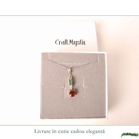 Colier Argint 925 cu Rubin si Turmalina Verde Naturala Oval si Dreptunghi – Iubire si Echilibru Interior [5]