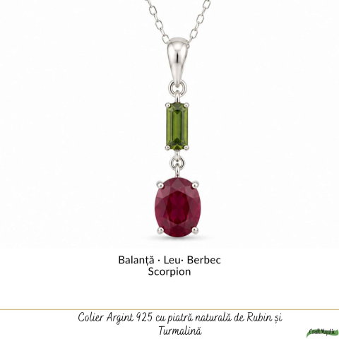 Colier Argint 925 cu Rubin si Turmalina Verde Naturala Oval si Dreptunghi – Iubire si Echilibru Interior [4]