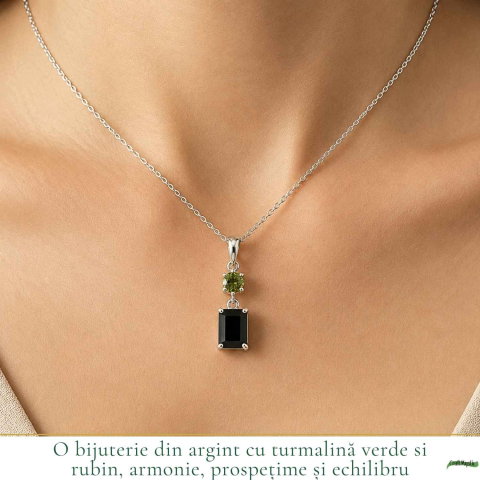 Colier Argint 925 cu Rubin si Turmalina Verde Naturala Rotund si Dreptunghi – Dragoste si Armonie [1]