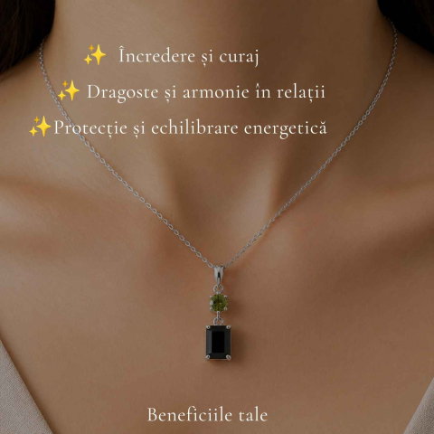 Colier Argint 925 cu Rubin si Turmalina Verde Naturala Rotund si Dreptunghi – Dragoste si Armonie [2]