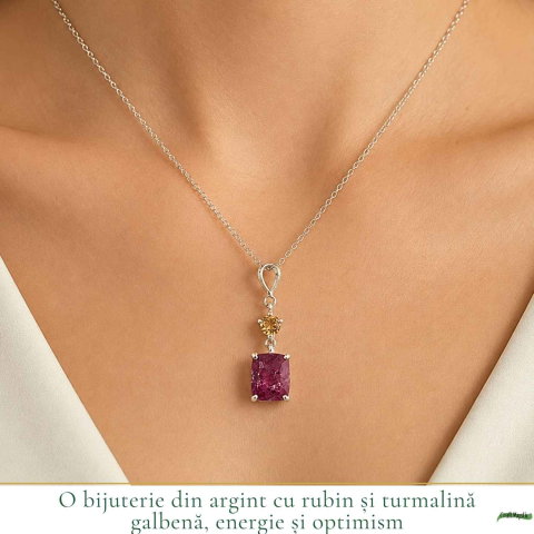 Colier Argint 925 cu Rubin si Turmalina Galbena Naturala Rotund si Dreptunghi – Bucurie si Incredere [1]