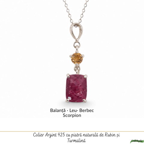 Colier Argint 925 cu Rubin si Turmalina Galbena Naturala Rotund si Dreptunghi – Bucurie si Incredere [4]
