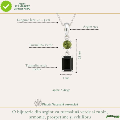 Colier Argint 925 cu Turmalina Verde Rotunda si Dreptunghiulara – Echilibru si Energie a Inimii [5]