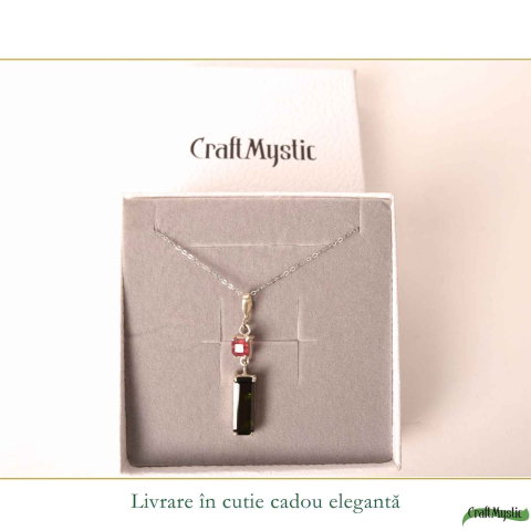 Colier Argint 925 cu Rubin si Turmalina Verde Naturala Patrat si Dreptunghi – Dragoste si Echilibru [5]