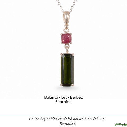 Colier Argint 925 cu Rubin si Turmalina Verde Naturala Patrat si Dreptunghi – Dragoste si Echilibru [4]