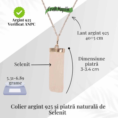 Colier Argint 925 cu Selenit Brut – Lumina Purificarii si Claritatii Interioare [4]