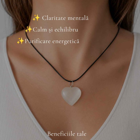 Colier cu Selenit Natural in Forma de Inima – Puritate, Lumina si Armonie Interioara [2]