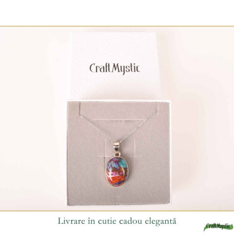 Colier Argint 925 cu Turcoaz Pink Dahlia Oval – Energie Pozitiva si Creativitate [5]