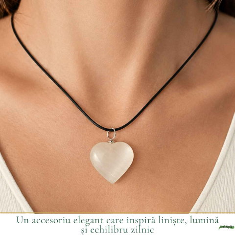 Colier cu Selenit Natural in Forma de Inima – Puritate, Lumina si Armonie Interioara [1]