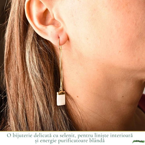 Cercei Argint 925 Placat cu Aur 18K cu Selenit Dreptunghiular – Liniste si Purificare [1]