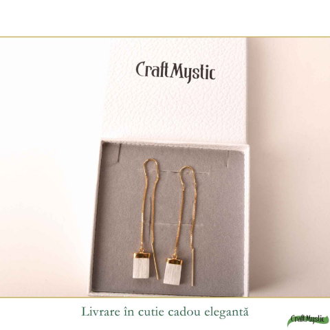 Cercei Argint 925 Placat cu Aur 18K cu Selenit Dreptunghiular – Liniste si Purificare [5]
