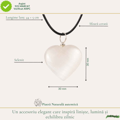 Colier cu Selenit Natural in Forma de Inima – Puritate, Lumina si Armonie Interioara [3]