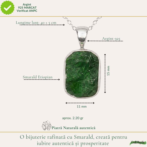 Colier Argint 925 cu Smarald Etiopian Dreptunghi – Prosperitate si Echilibru Interior [3]
