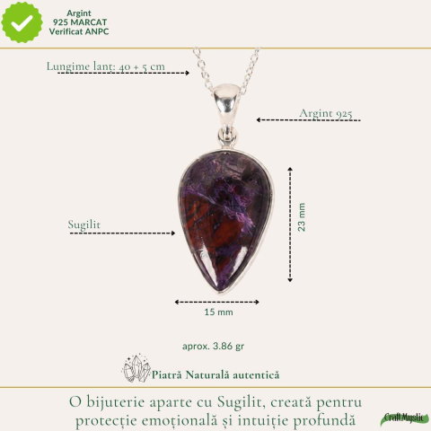 Colier Argint 925 cu Sugilit Lacrima – Protectie Emotionala si Echilibru Spiritual [3]