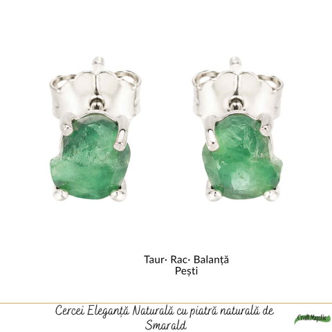 Cercei Argint 925 cu Smarald Brut Natural – Energie Verde si Eleganta Autentica [4]