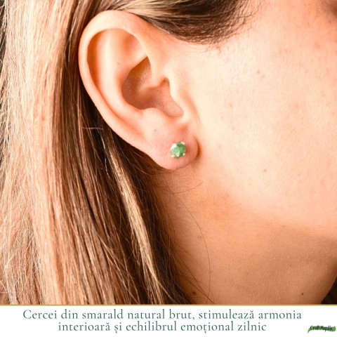 Cercei Argint 925 cu Smarald Brut Natural – Energie Verde si Eleganta Autentica [1]
